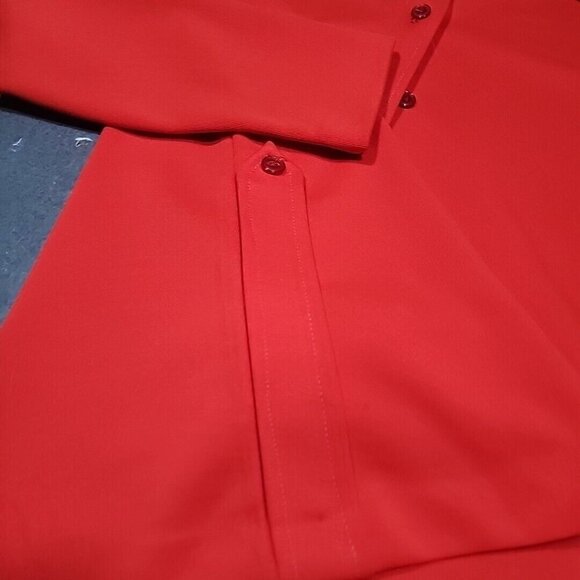 Vint 60's 70s Fire Red Orange Polyester Knit Jacket Lucite Buttons Womens Small - Picture 3 of 7